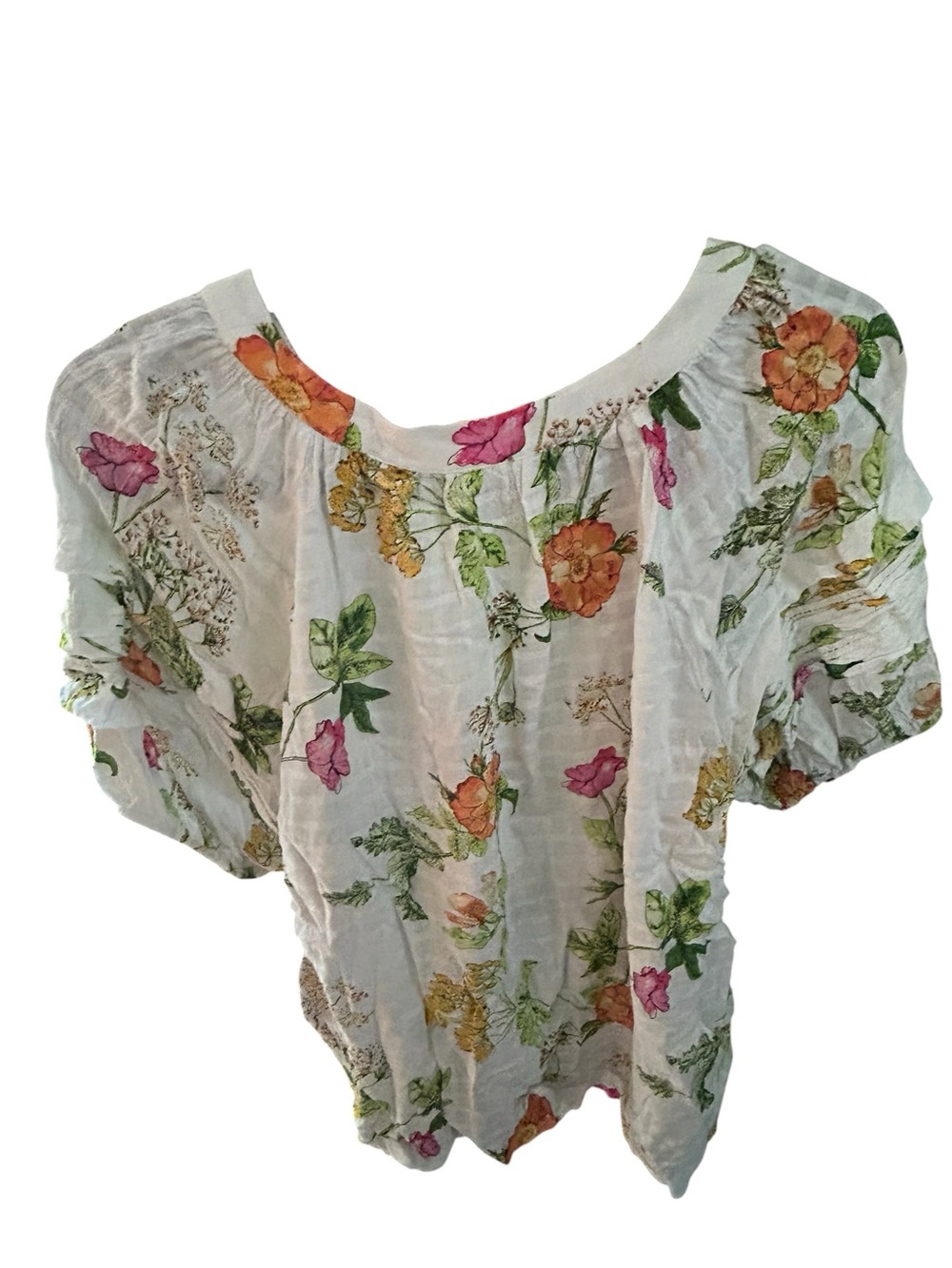 Jane & Delaney Floral Button-Front Top - White w/ Orange & Pink Flowers SZ M EUC - Picture 3 of 11
